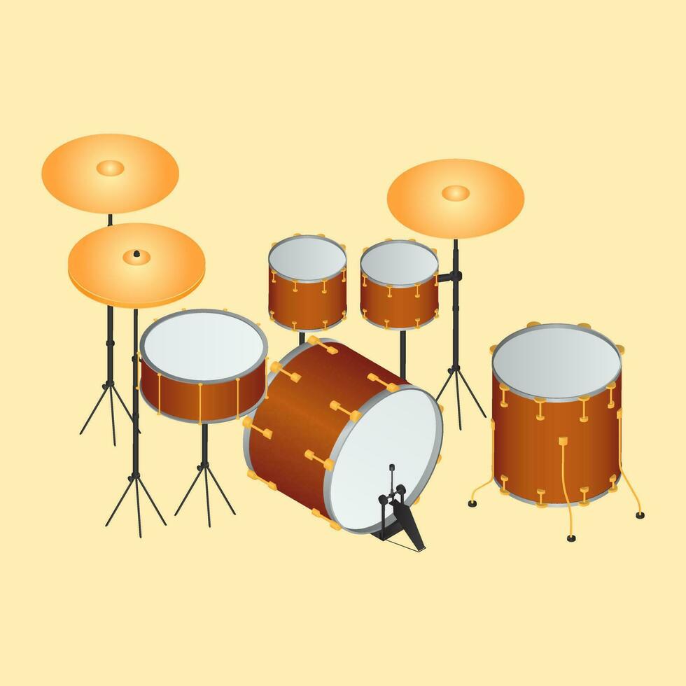 Music Drum set on yellow background. vector