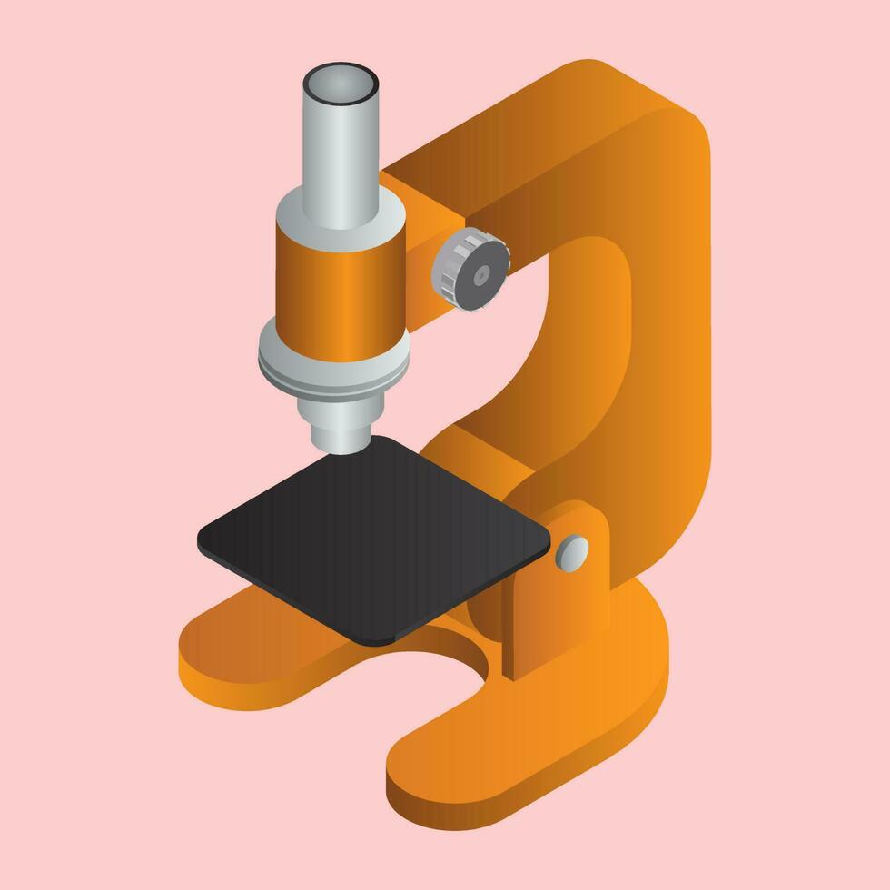 Isometric Brown Microscope Machine on pink background. vector