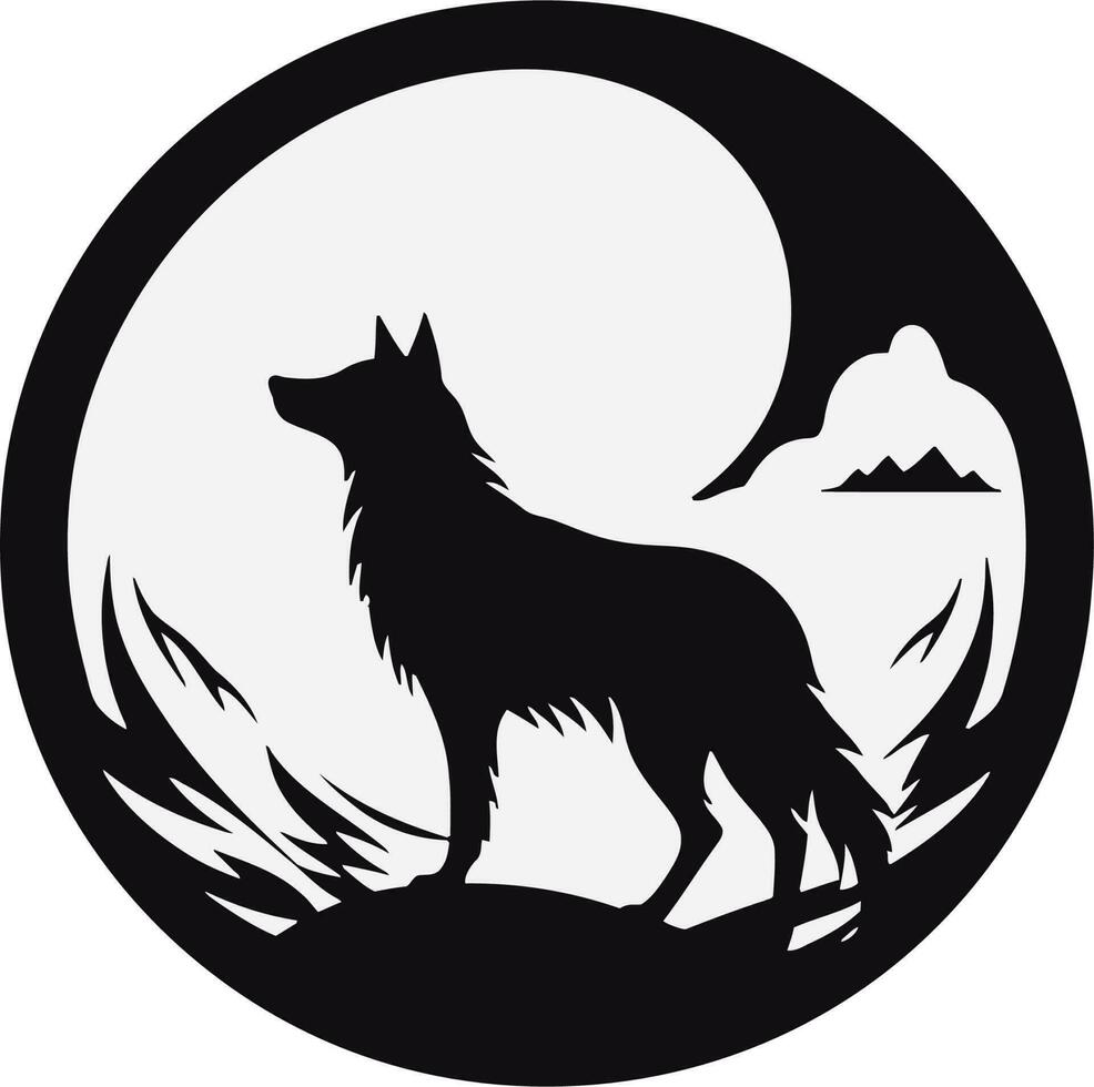 wolf staring at the moon vector