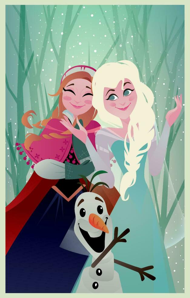 Sisters and Snowman Poster Concept vector