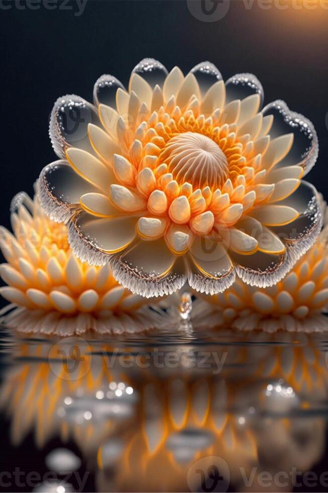 close up of a flower on a body of water. . photo