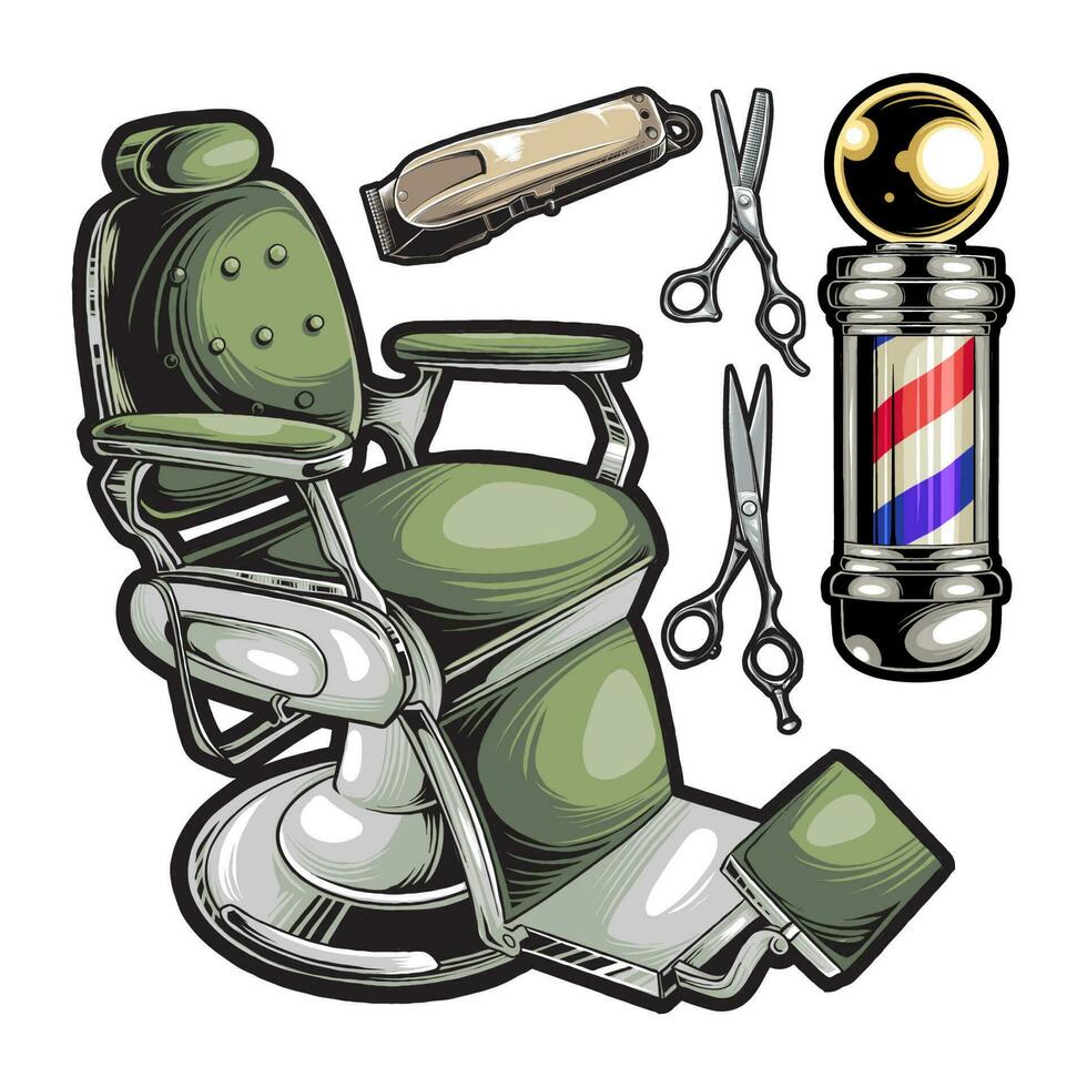 BARBER CHAIR AND BARBER ACCESSORIES vector