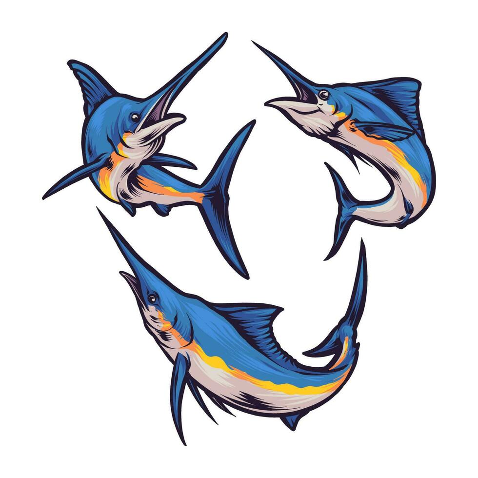 MARLIN FISH WITH POSE vector
