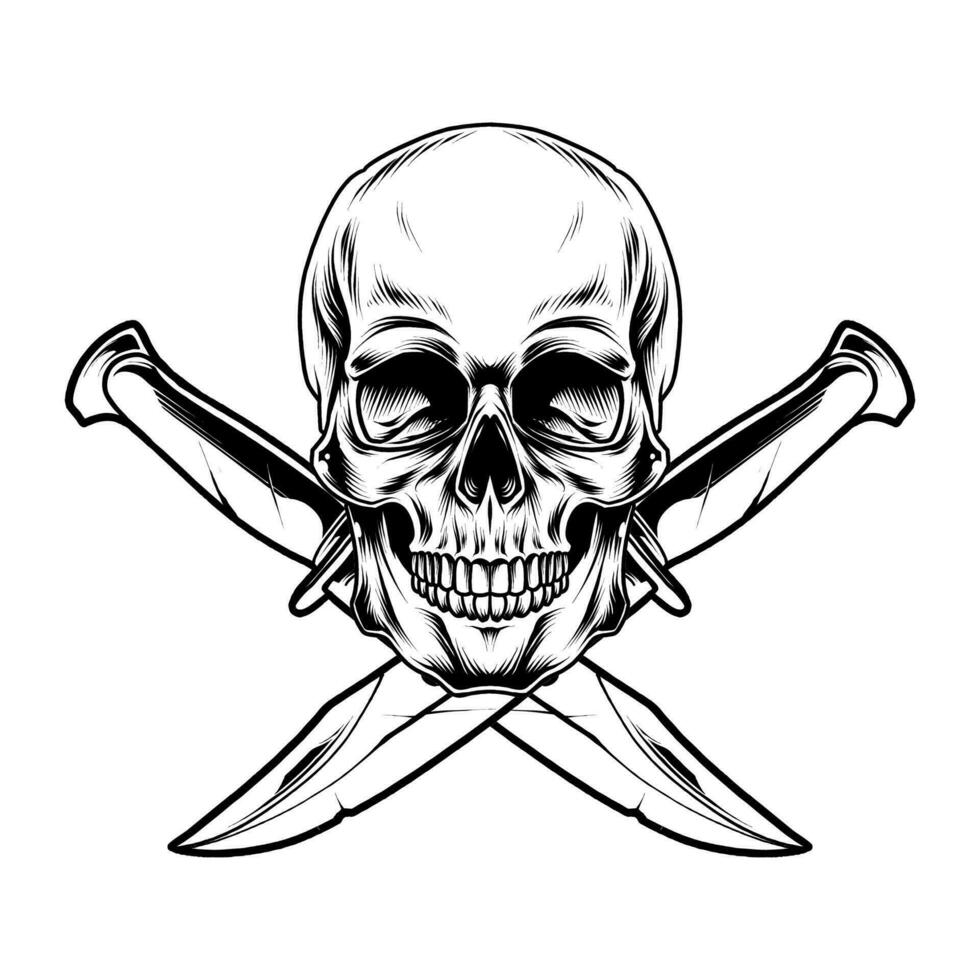 SKULL WITH TWO KNIFES vector