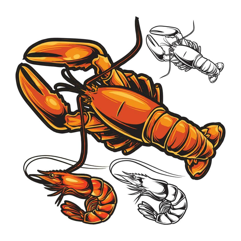 LOBSTER AND SHIRMP vector