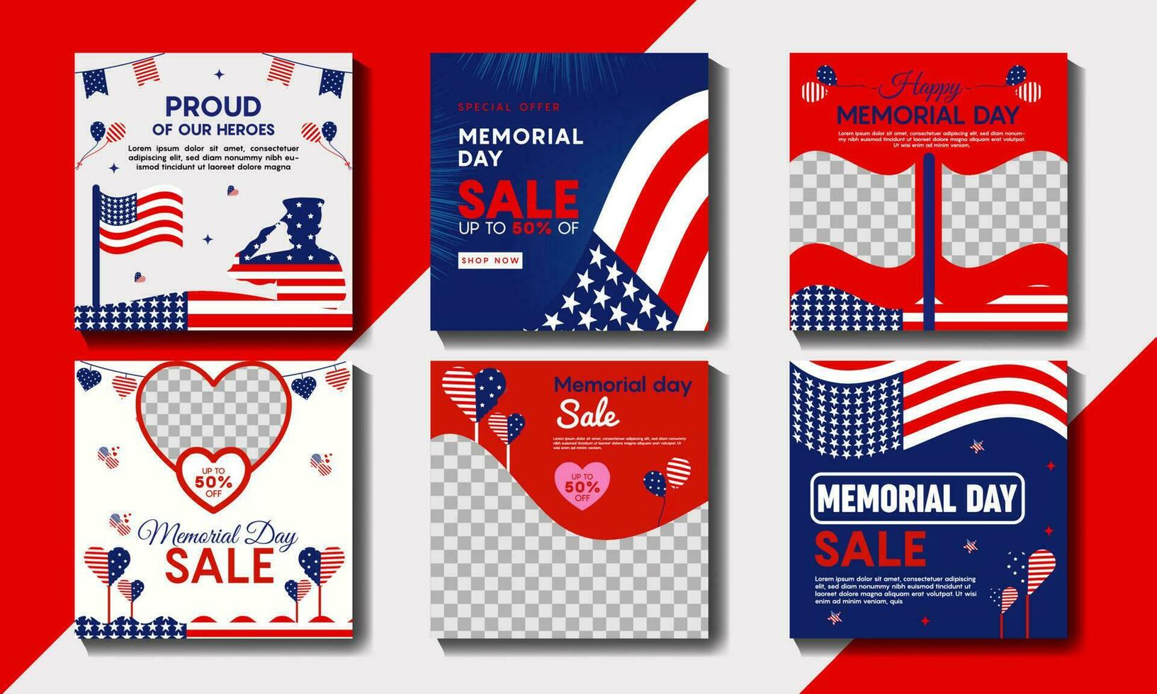 Memorial day web banner. happy memorial day holiday post, memorial day sale social media post. vector