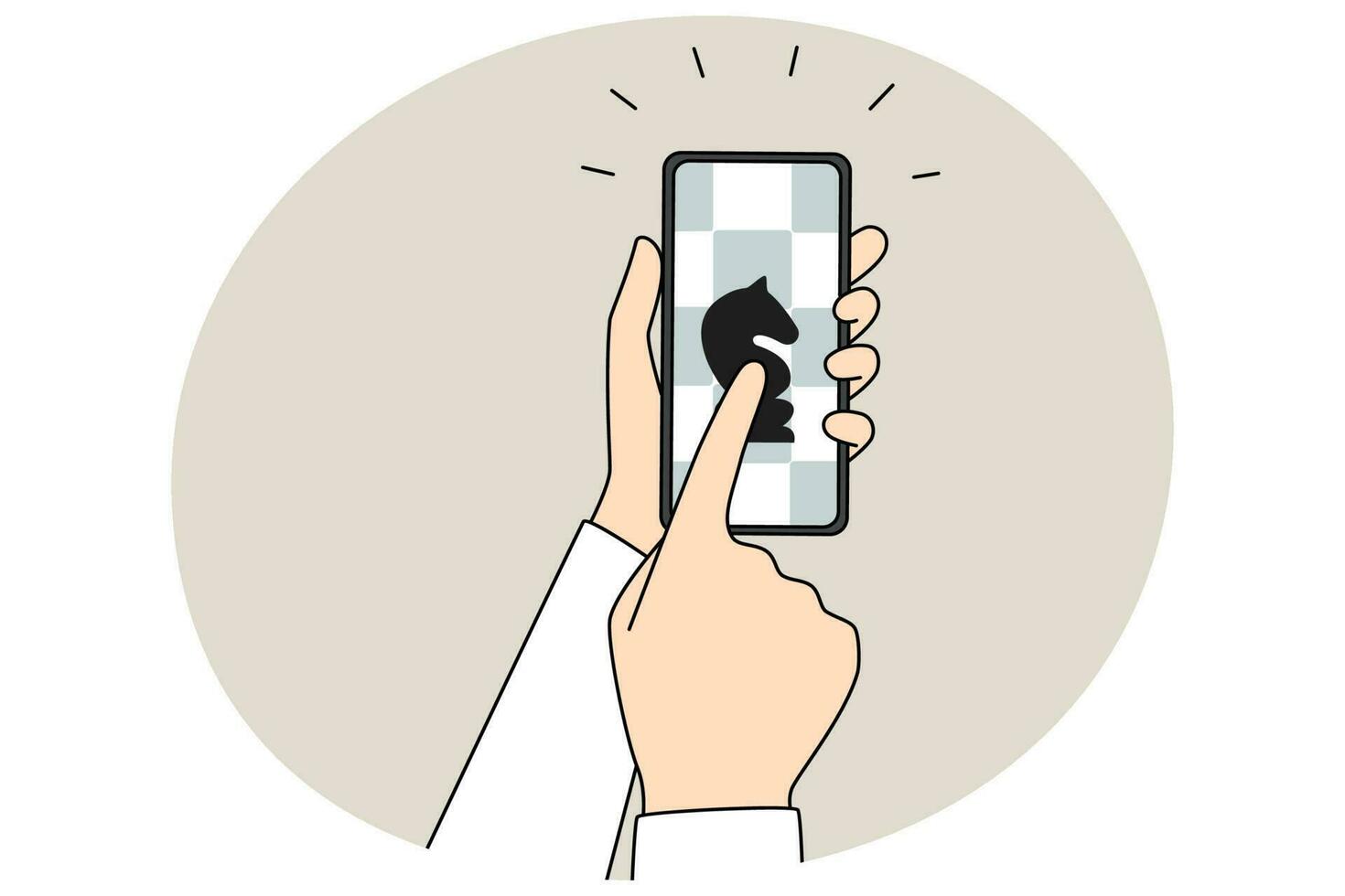 Person hold cellphone play chess on device vector