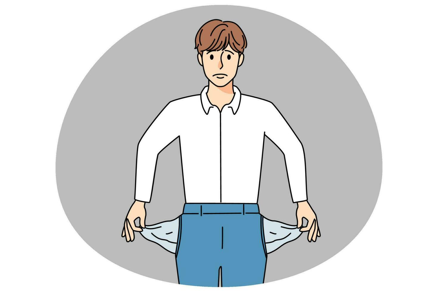 Stressed businessman show empty pockets vector