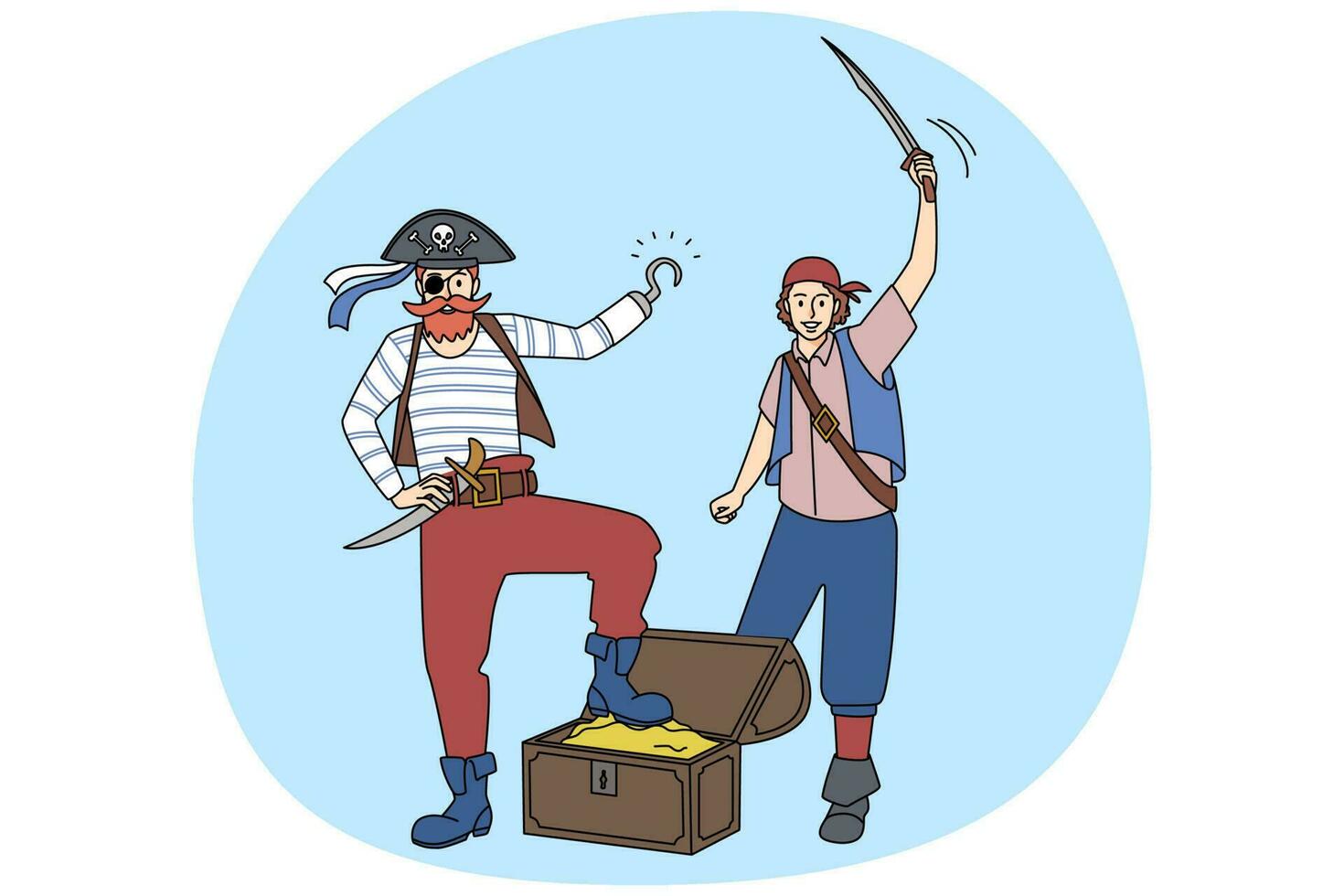 masculino piratas con joyas y tesoros vector