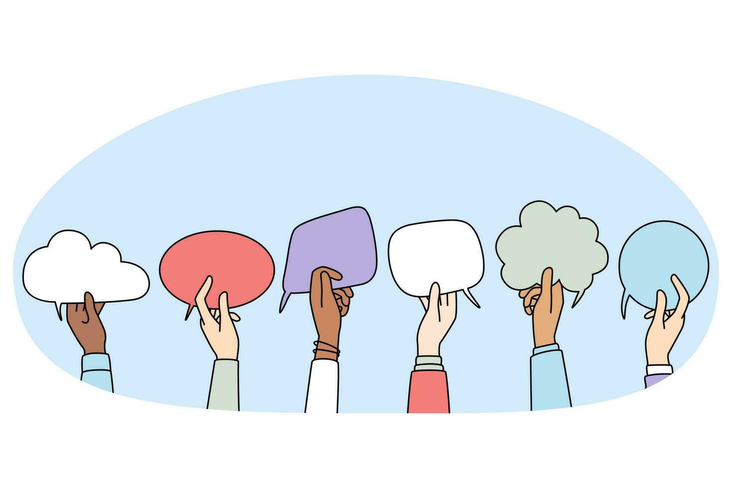 Multiethnic people hold speech bubbles communicate online vector