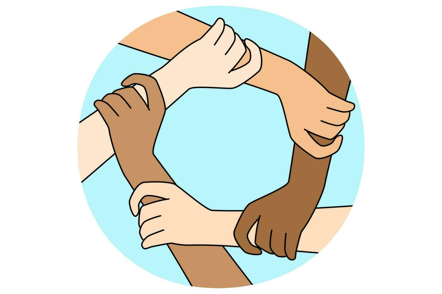 Multiracial people join hands in circle vector