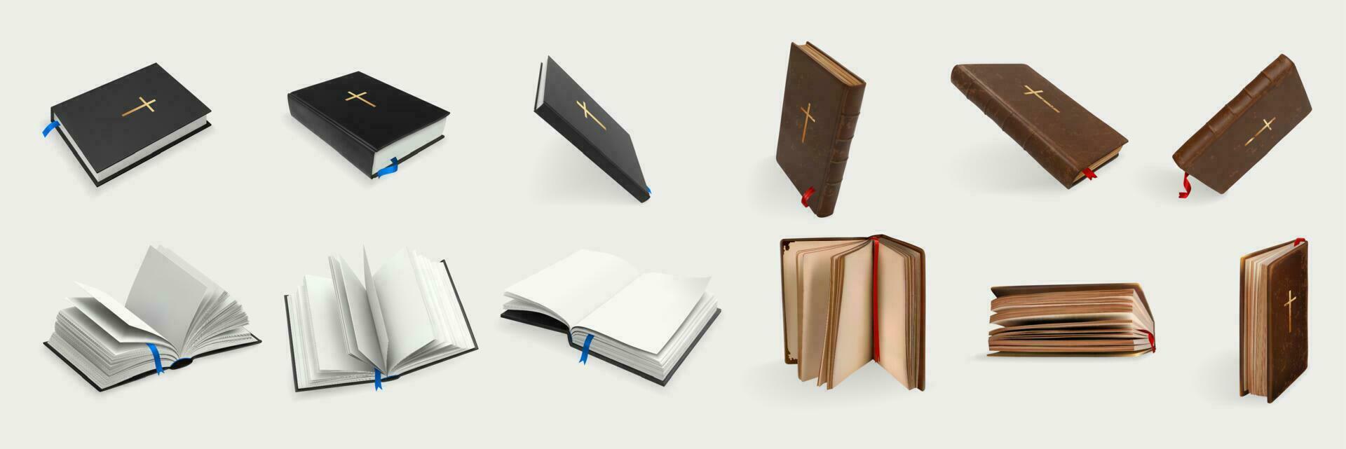 Realistic christian Holy Bible set collection vector