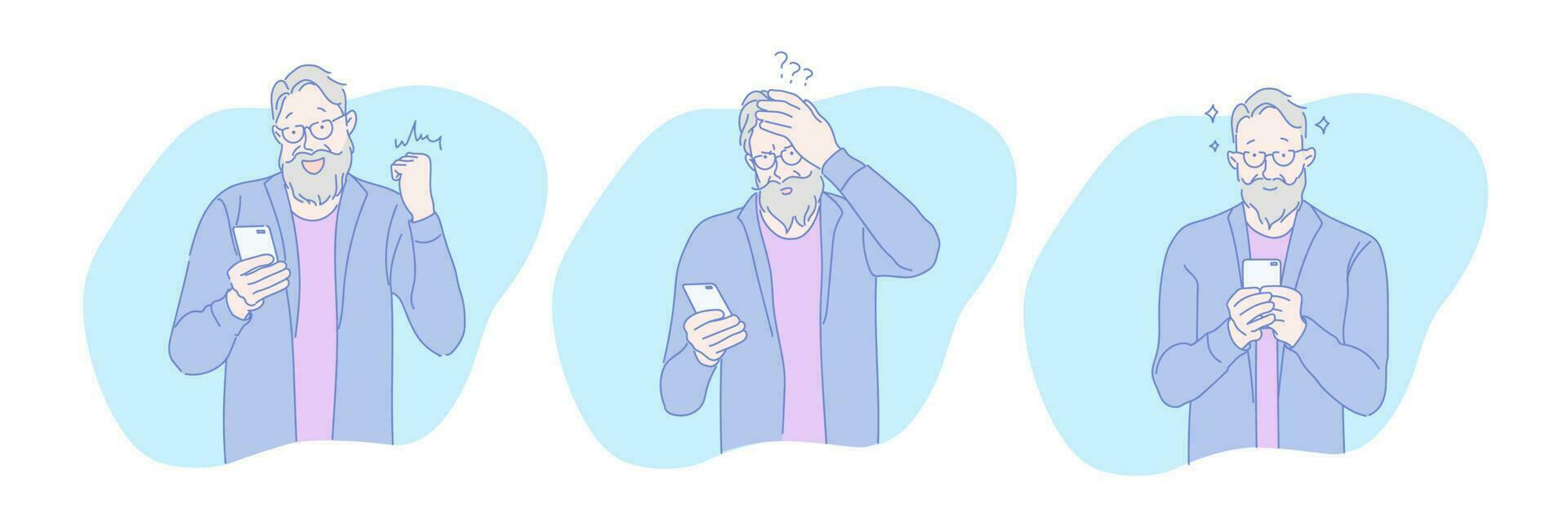 aged, online, addiction, gambling, play, set. vector