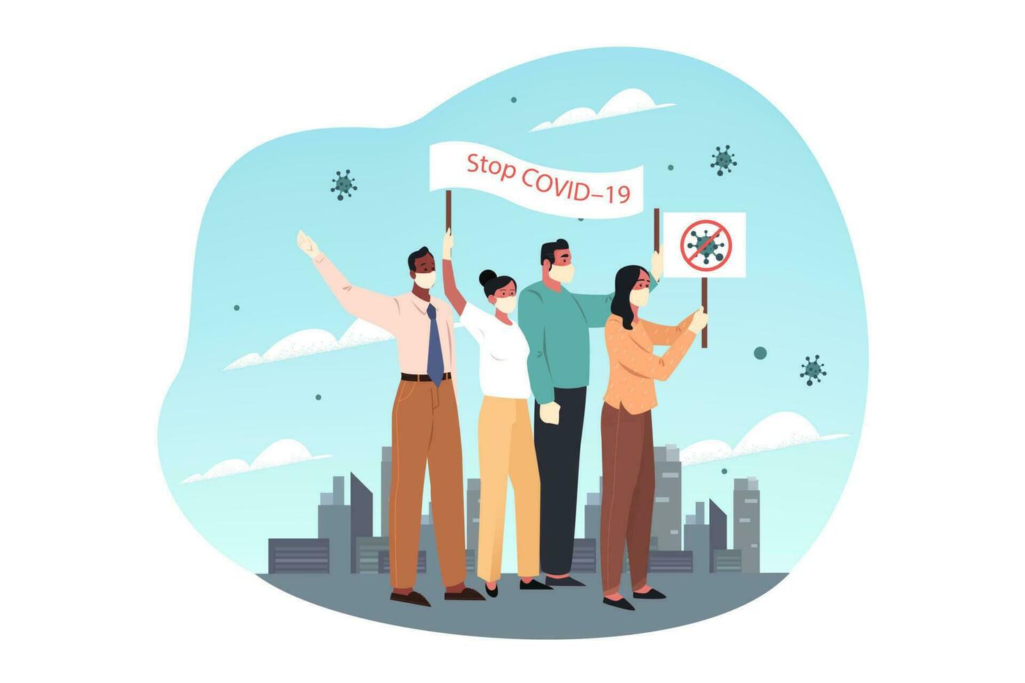 Healthcare, protest, covid19, infection, 2019ncov, coronavirus, protection concept vector