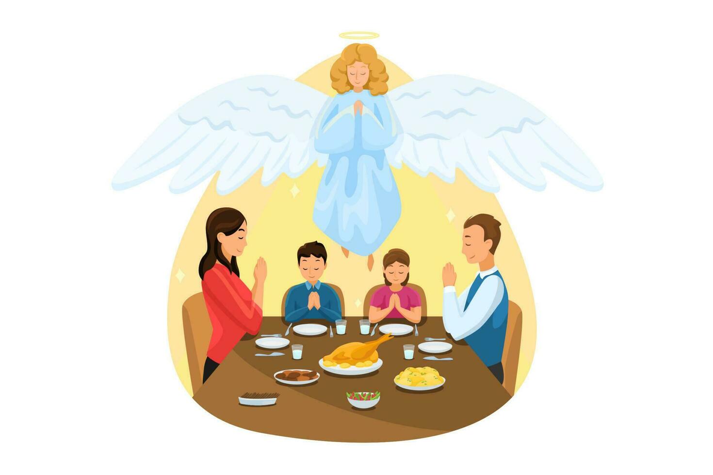 Christianity, religion, meal, protection, prayer, care, worship, support concept vector