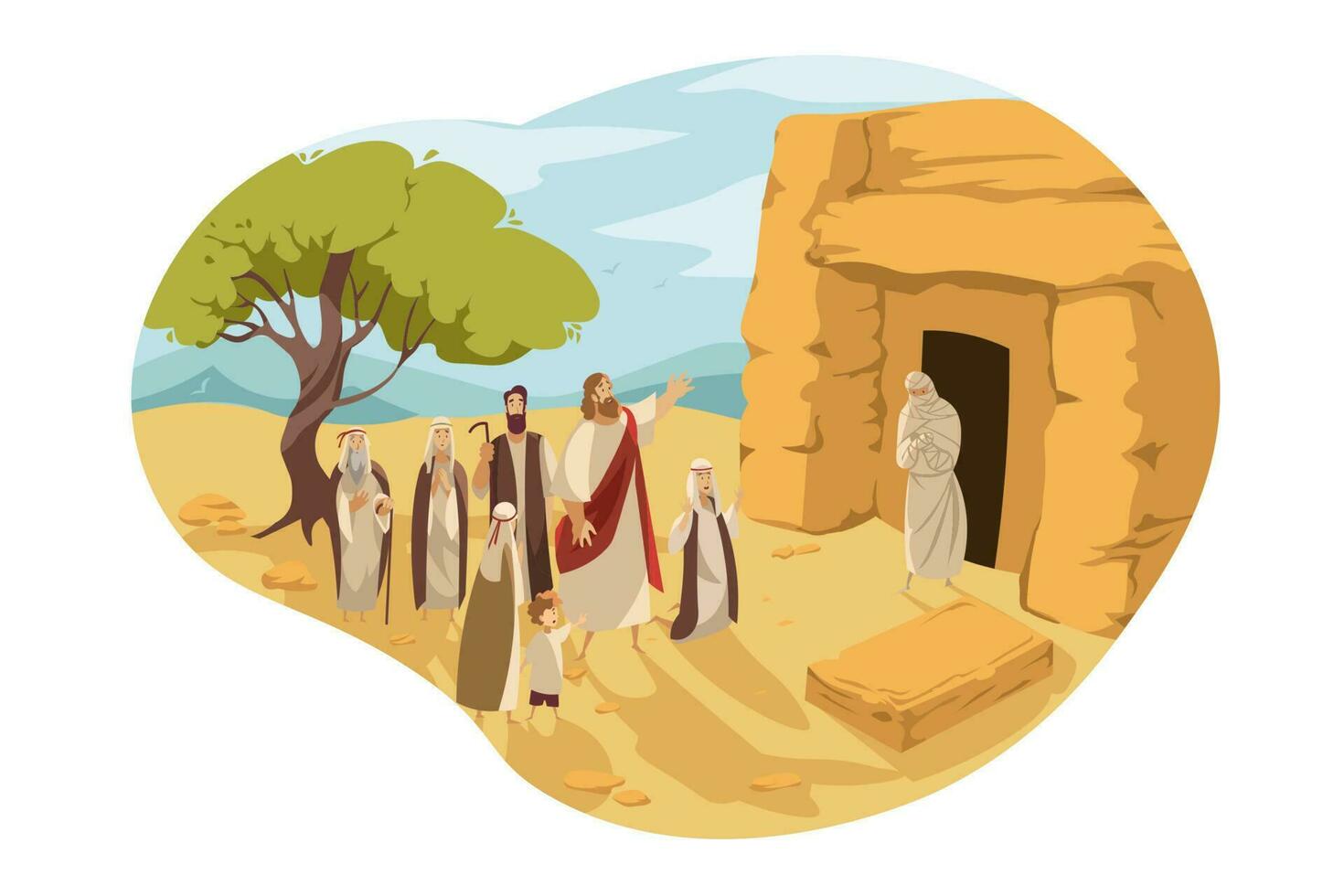 Revival of Lazarus by Christ, Bible concept vector