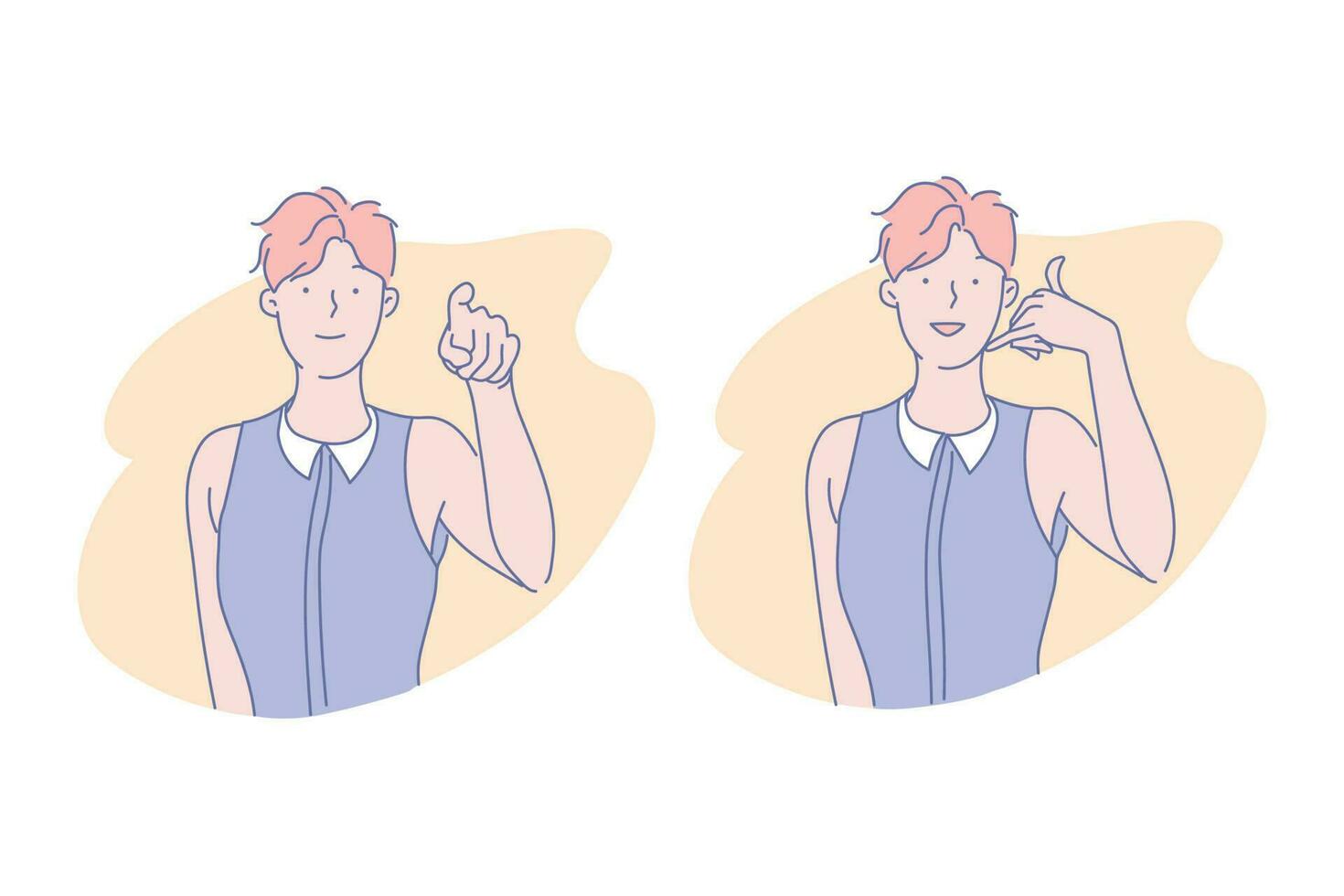 Gesture communication, offer to call, appeal concept vector