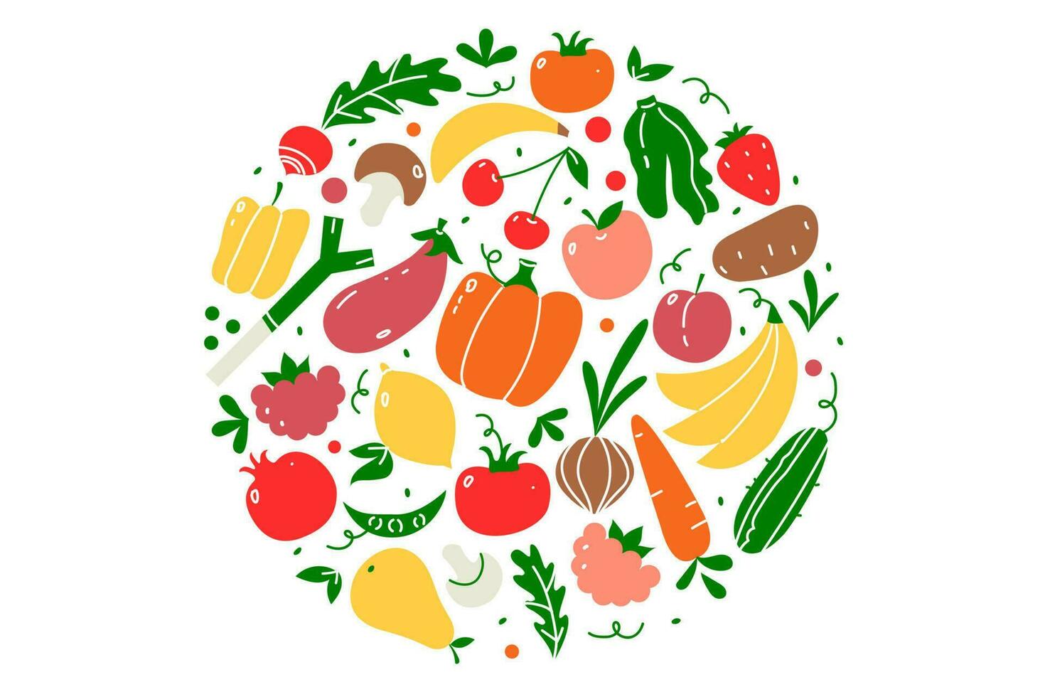 Vegan food doodle set vector