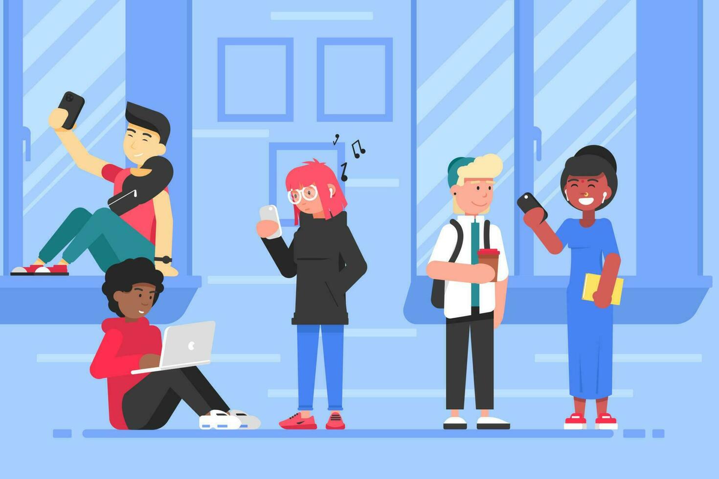 Technology, communication, education, studentship, multiculture, phone concept vector
