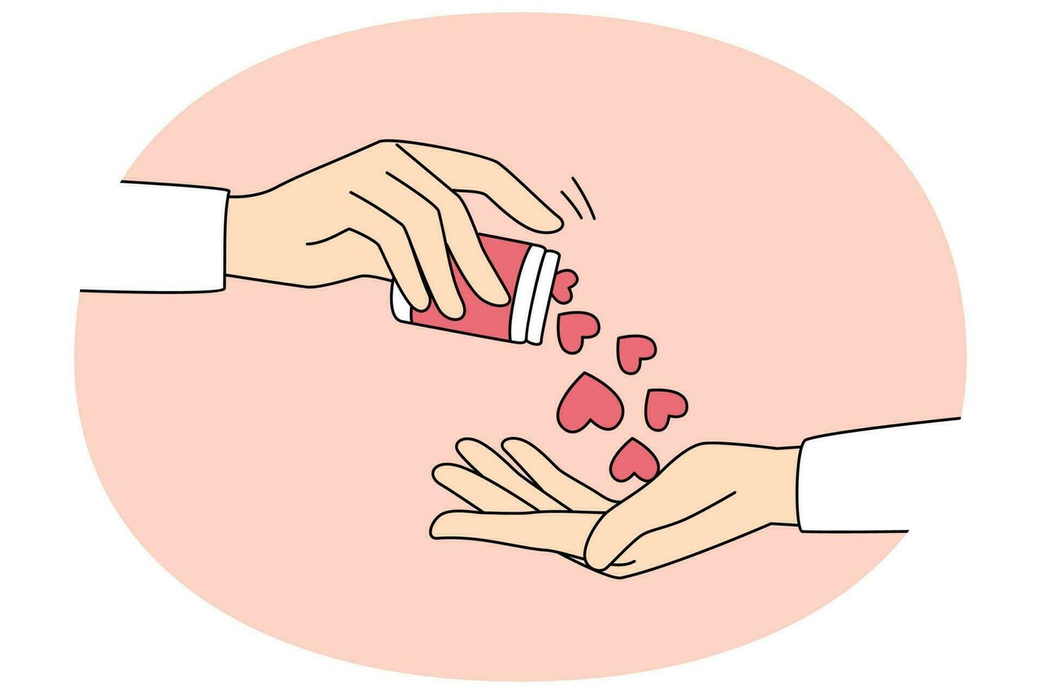 Person give heart pills share love vector