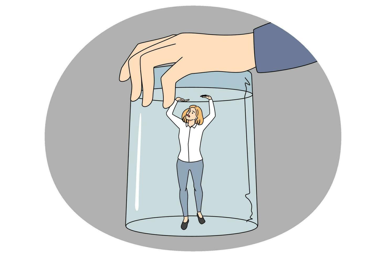 Tiny woman employee under glass vector