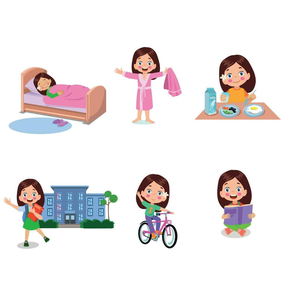 A set of icons for a boy daily routine. vector