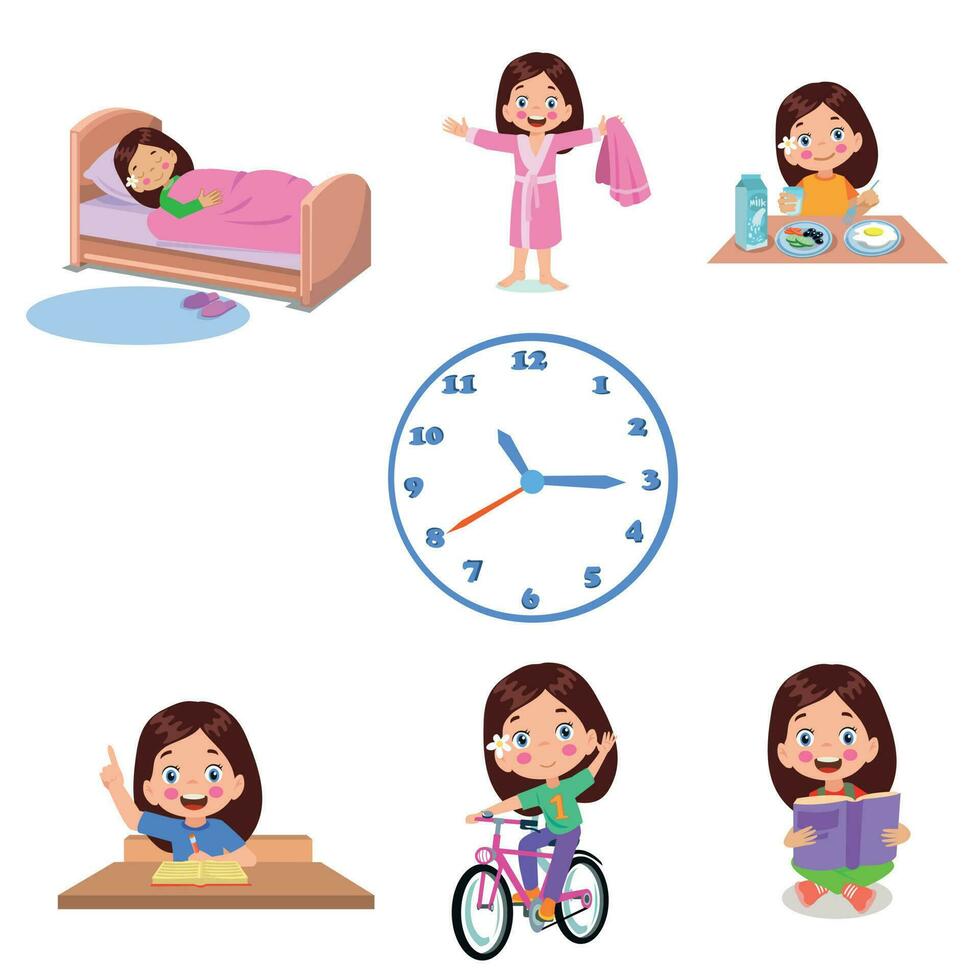 A set of icons for a boy daily routine. vector