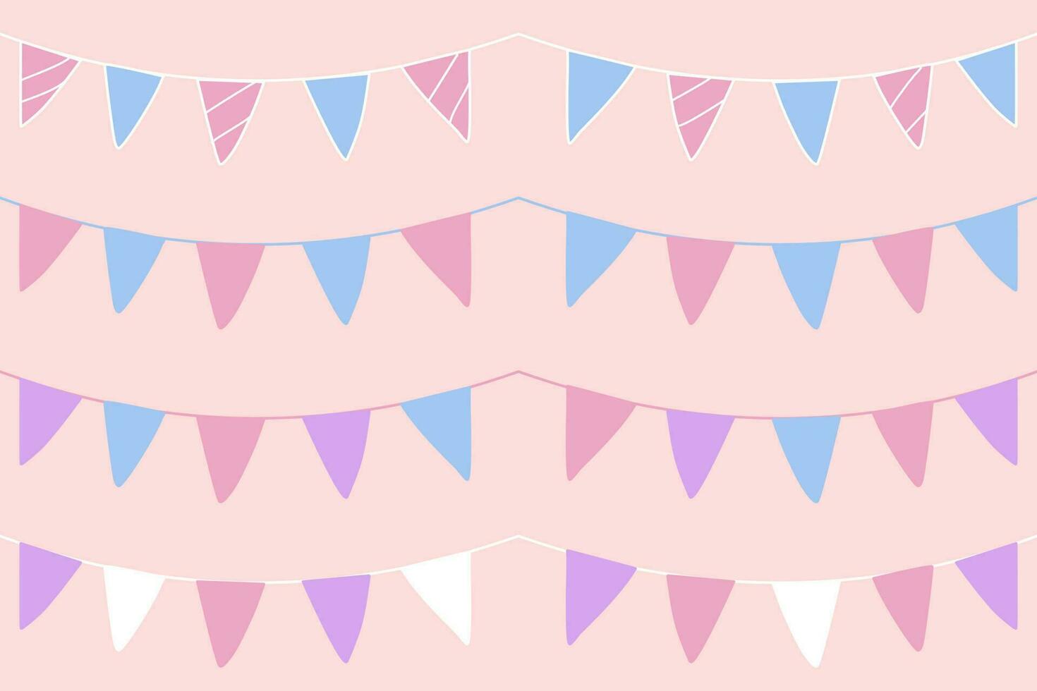 Set of cute pink blue garland element. Vector illustration. Wall Art with Kawaii Style Isolated on a White pink Background. Lovely Nursery Art Ideal for Decoration, Card, Poster.