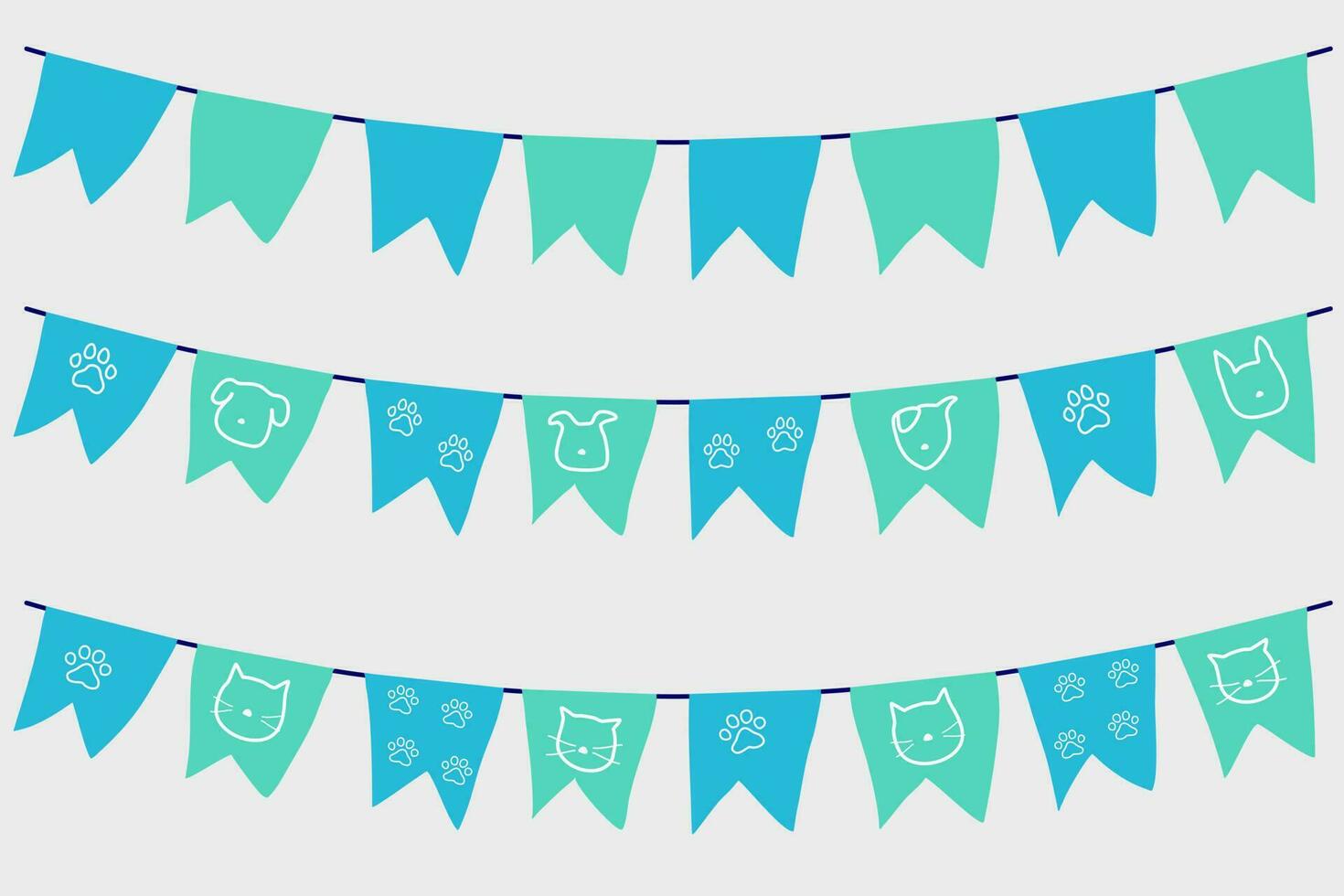 Bunting garland  set of elements Vector illustration. Wall Art with Kawaii Cute Style Isolated on a White Background. Lovely Nursery Art Ideal for Decoration, Card, Poster, Party, Happy Birthday.