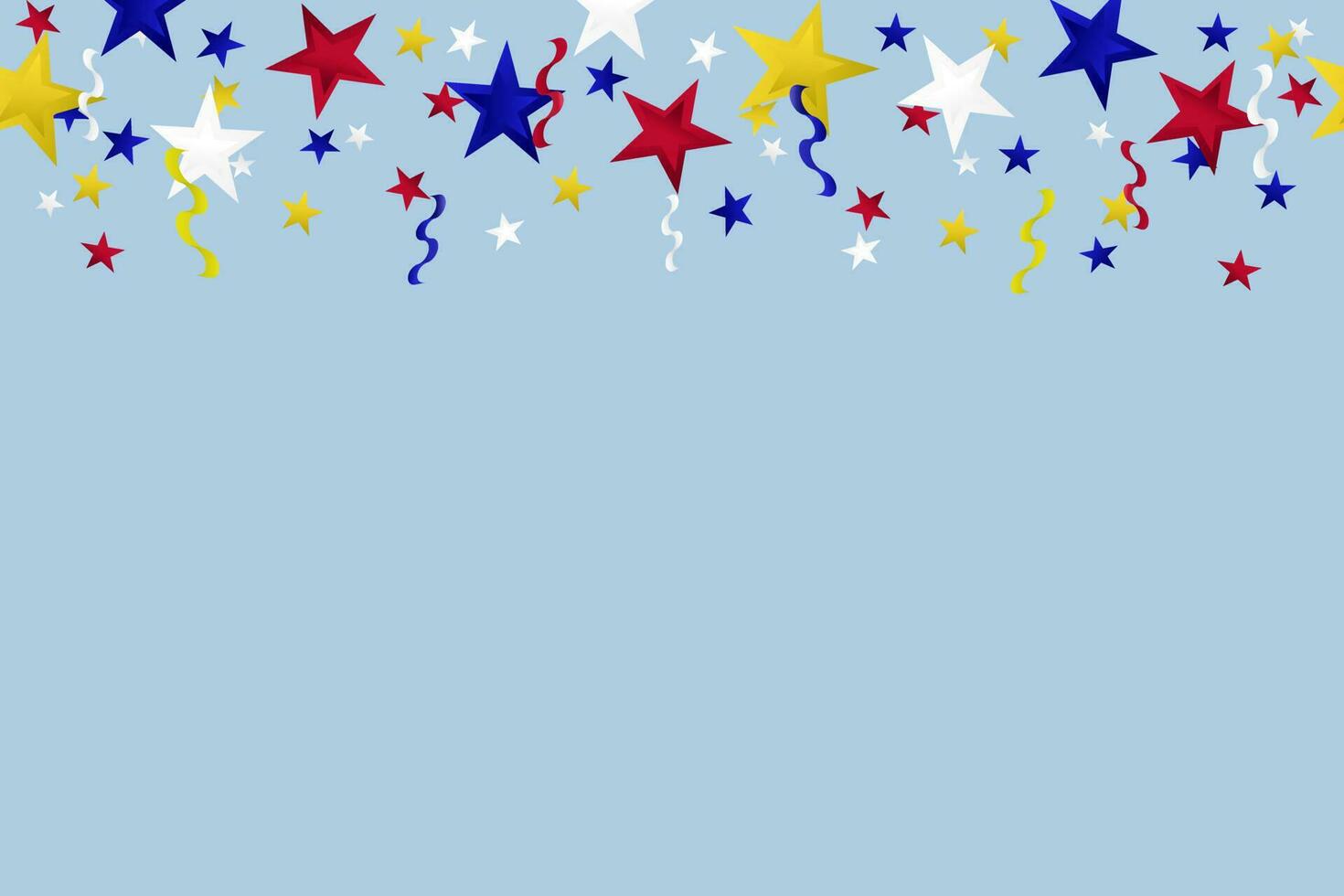 Independence Day background banner USA flag garland, bunting, balloons, confetti, star, ribbon, falling from the sky. Web advertising Celebration parade festival party decoration vector illustration.