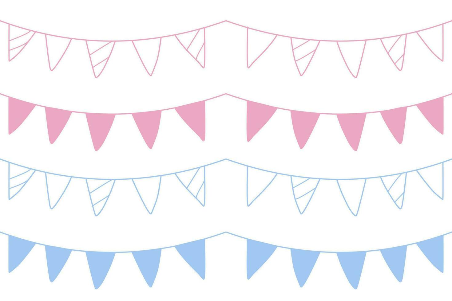 Set of cute pink blue garland element. Vector illustration. Wall Art with Kawaii Style Isolated on a White pink Background. Lovely Nursery Art Ideal for Decoration, Card, Poster.