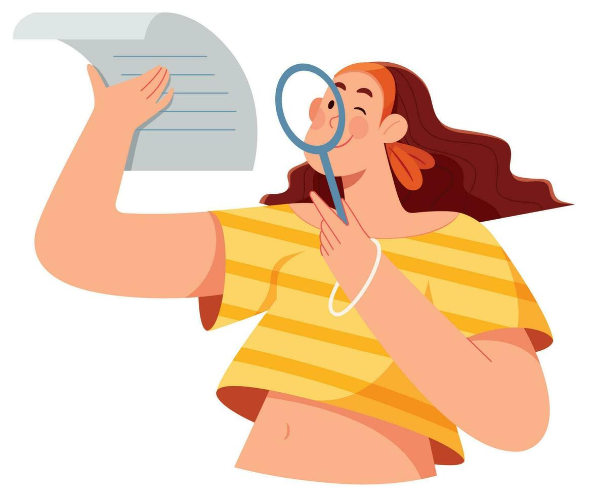 Woman with Magnifier on White vector