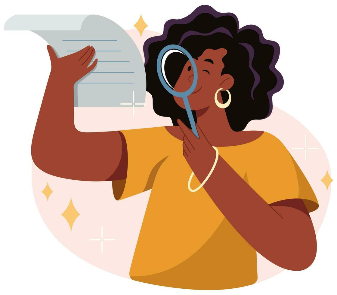 Black Woman with Magnifier vector