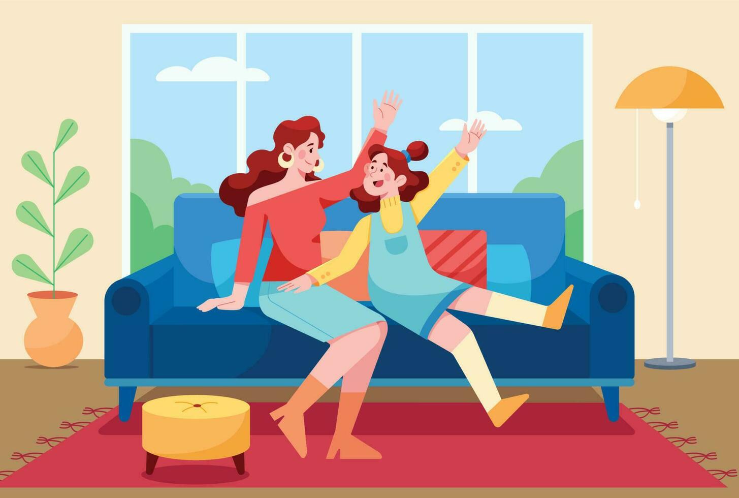 Mother and Daughter at Home vector