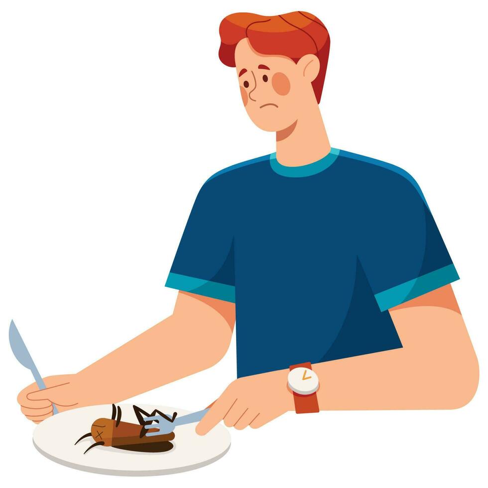 Man Eating Bugs on White vector