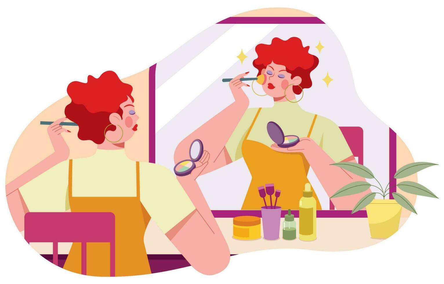 mujer aplicando maquillaje vector