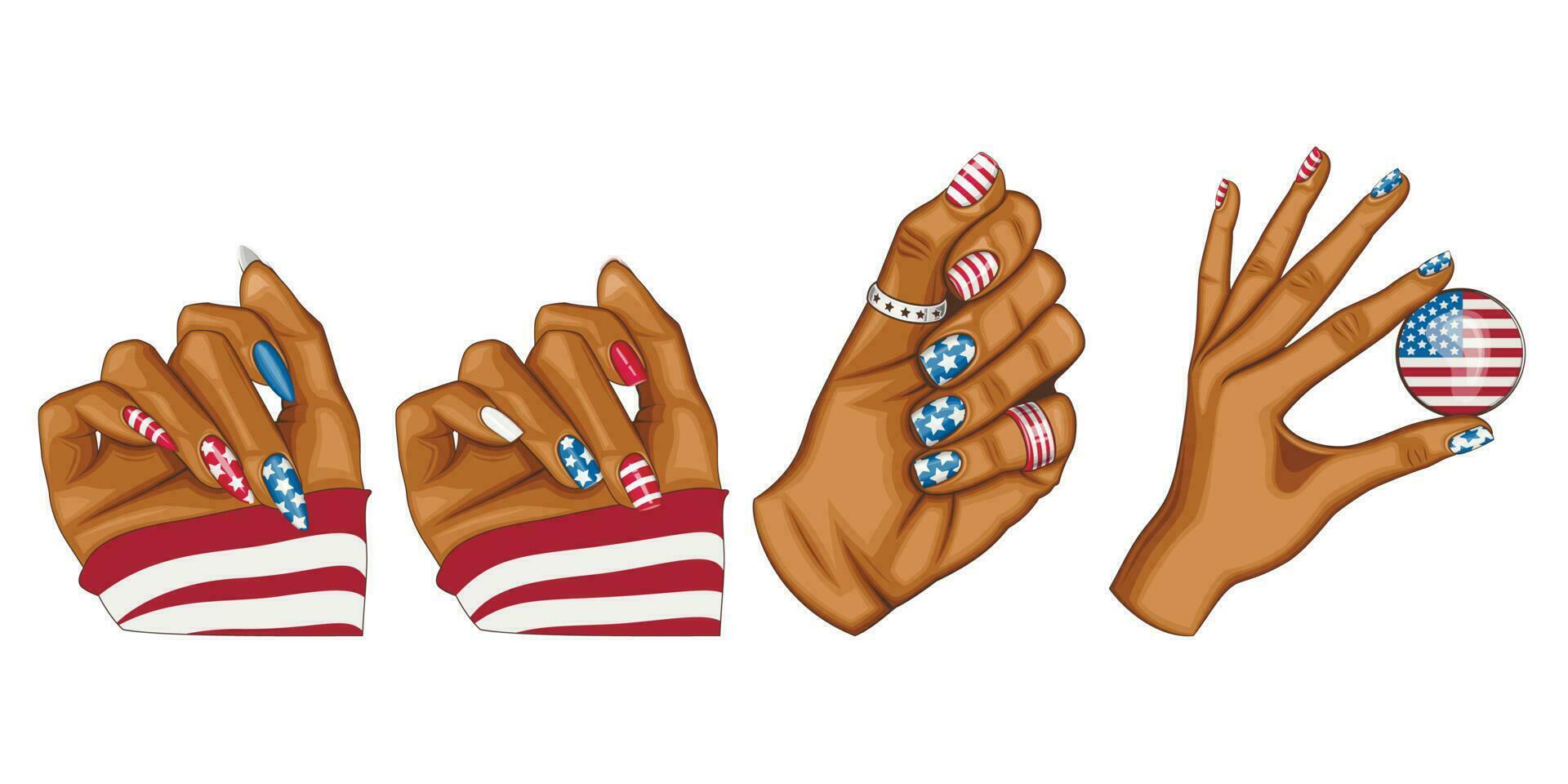 Woman hands with manicure in Patriotic colors. 4th of July Patriotic Concept. Independence Day design element vector