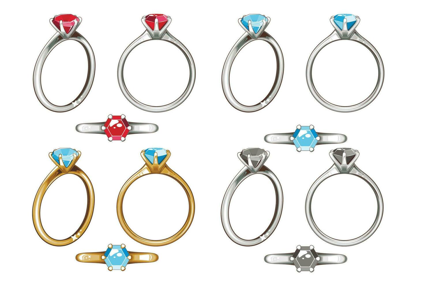 Boda anillo ilustración, oro y plata compromiso anillos recopilación, Boda anillo conjunto vector