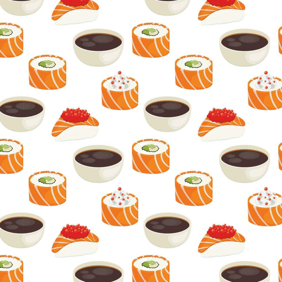 Sushi seamless pattern, Asian Food, Japanese sushi background vector