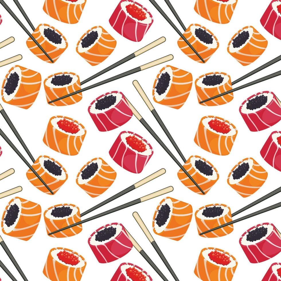 Sushi sin costura patrón, asiático alimento, japonés Sushi antecedentes vector