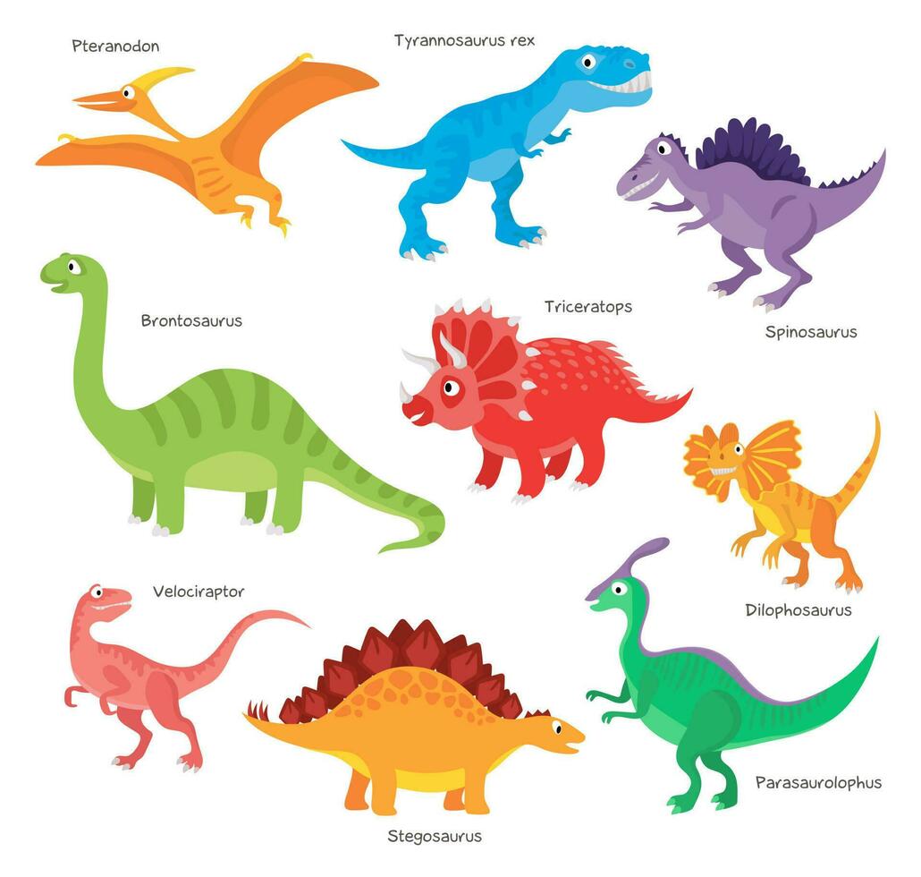 Set of vector cartoon dinosaurs isolated on white.