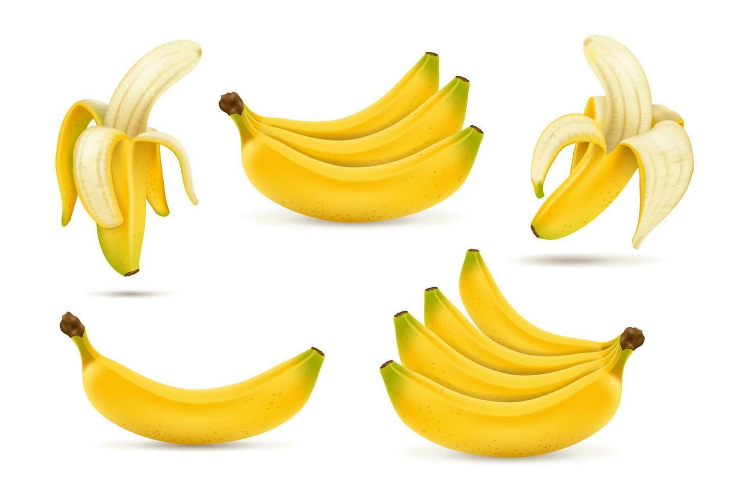 A set of ripe bananas. Tropical sweet fruits. 3d realistic vector illustration