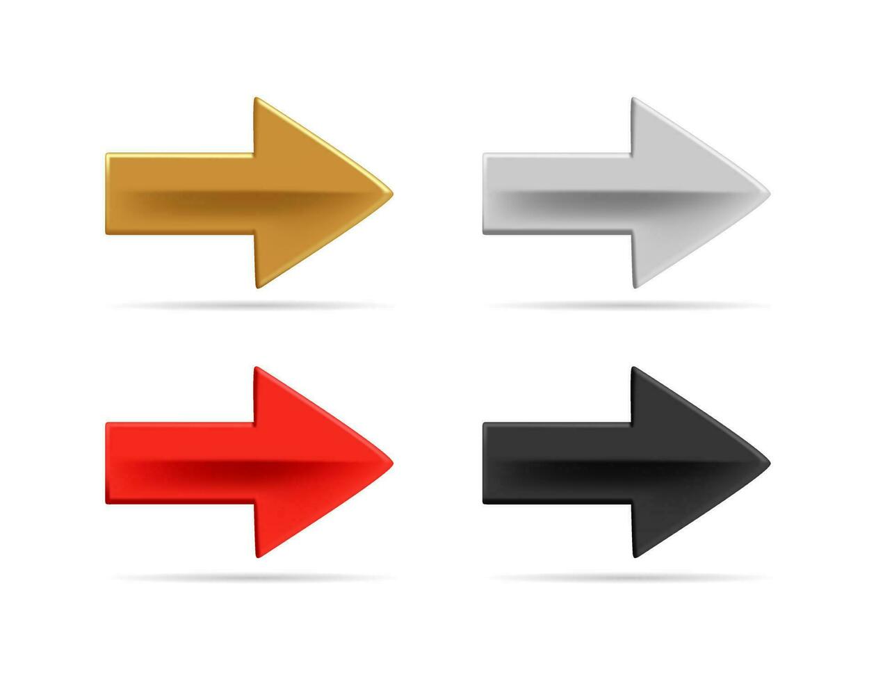 colección de realista flechas 3d vector icono ilustración. oro, negro, plata y rojo dirección cursor. conjunto de multicolor navegación interfaz punteros aislado en blanco