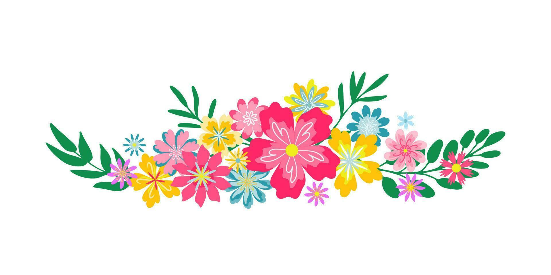 Bright retro flowers in long horizontal setup vector