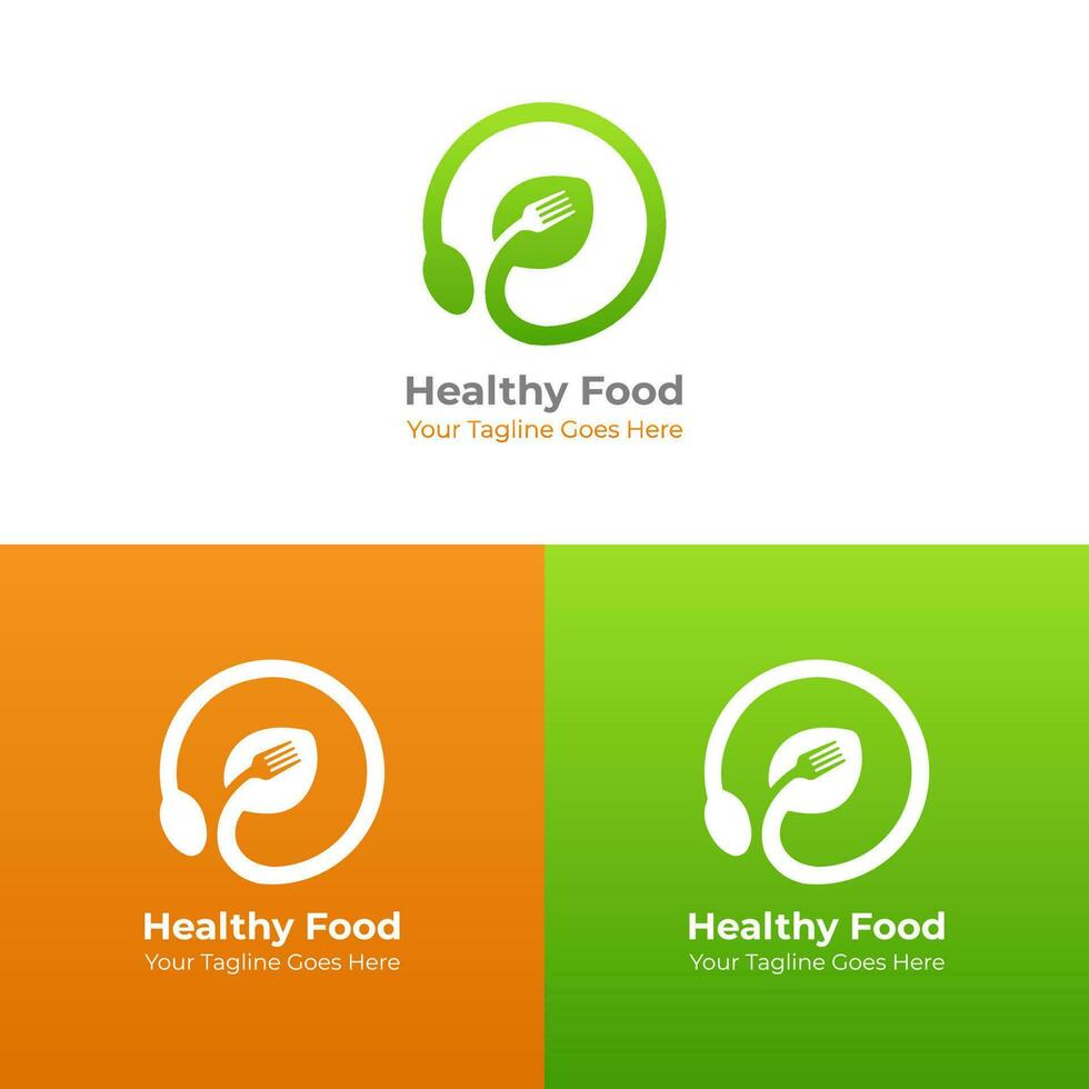Healthy Food Logo Vector Design, Leaf and spoon Logo, Food Logo, Cafe, Restaurant