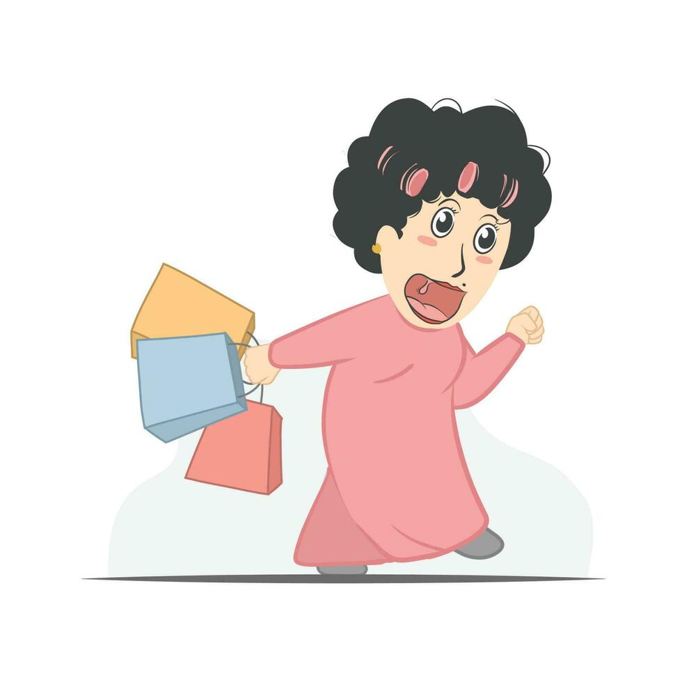 Funny mom after shopping alone vector