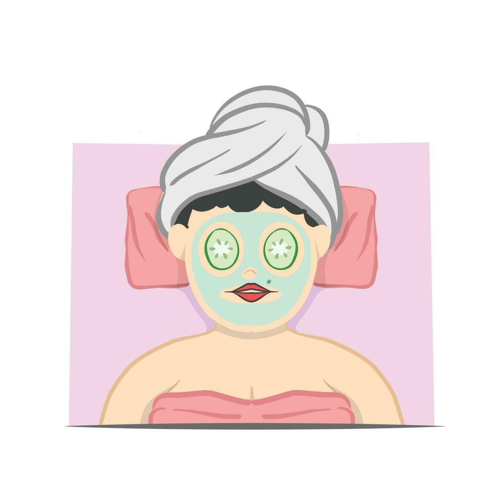 madre en spa. mamá hacer cara máscara . mamá belleza tratamiento ocio. vector