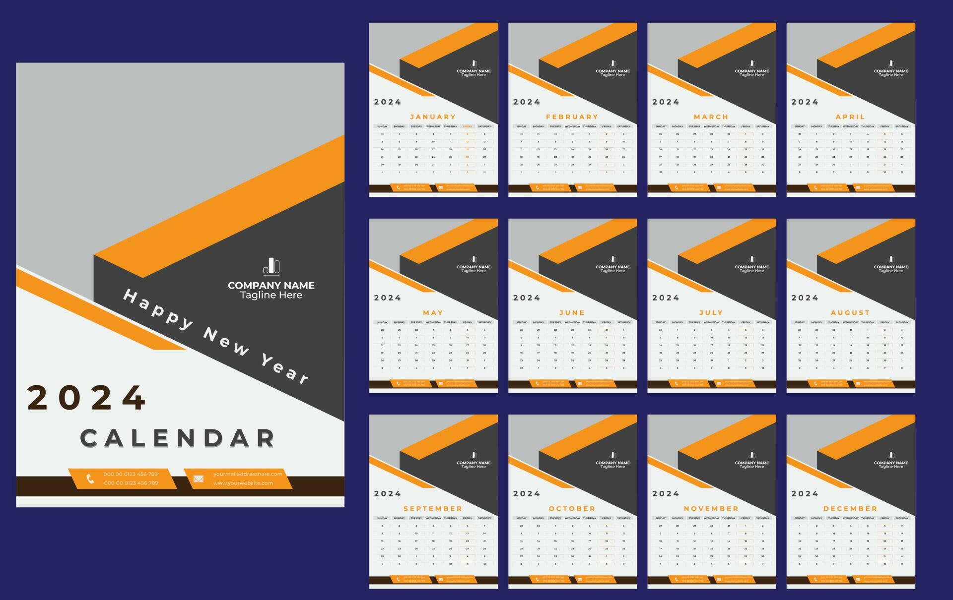 Wall Calendar 2024 Design Template 23877889 Vector Art at Vecteezy