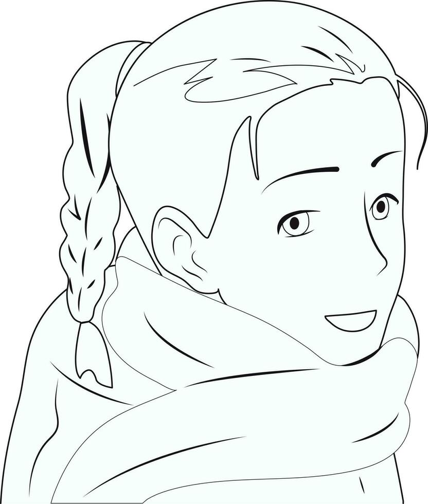 Black and white illustration.Beautiful girl in a scarf. vector
