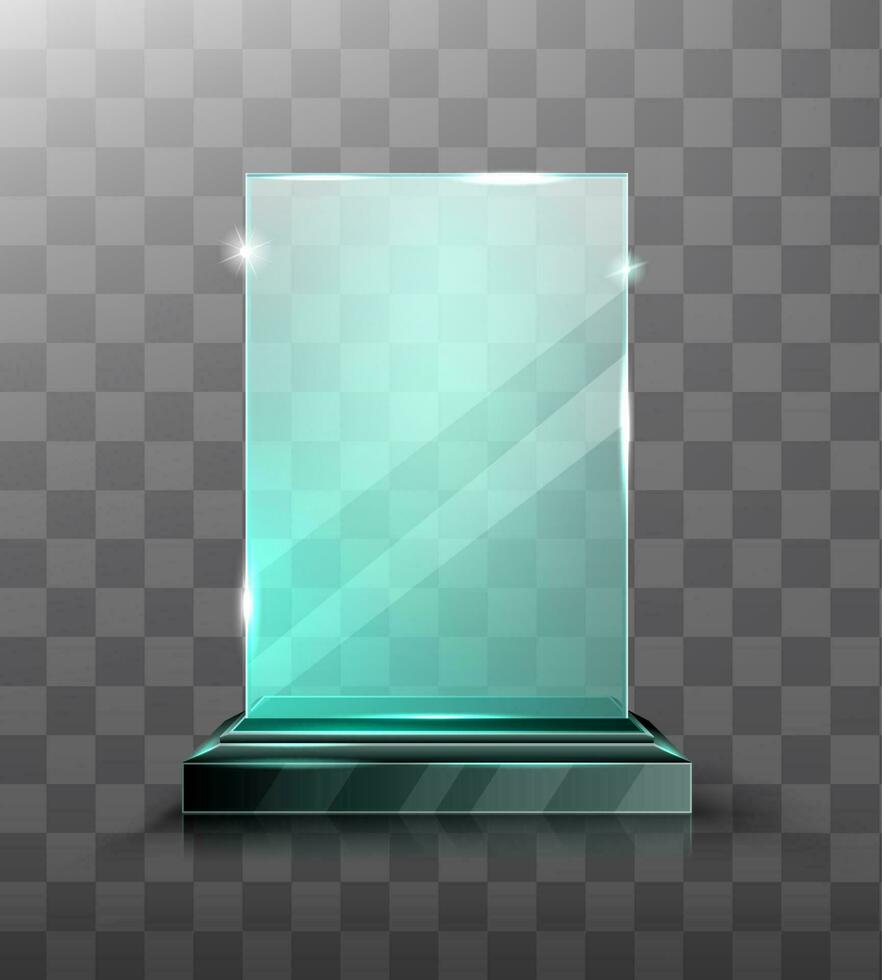 Glass trophy or acrylic winner award realistic vector